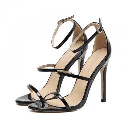 Black Patent Thin Straps High Stiletto Heels Sandals Shoes