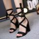 Black Red Embroidered Roses Strappy High Block Heels Sandals Shoes Sandals Zvoof