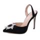 Black Satin Crystals Pointed Head High Stiletto Heels Slingback Sandals Shoes Sandals Zvoof