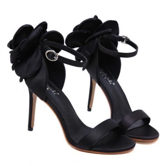 Black Satin Giant Rose Party High Stiletto Heels Sandals Shoes Sandals Zvoof