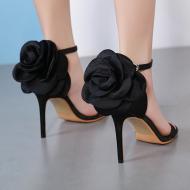 Black Satin Giant Rose Party High Stiletto Heels Sandals Shoes