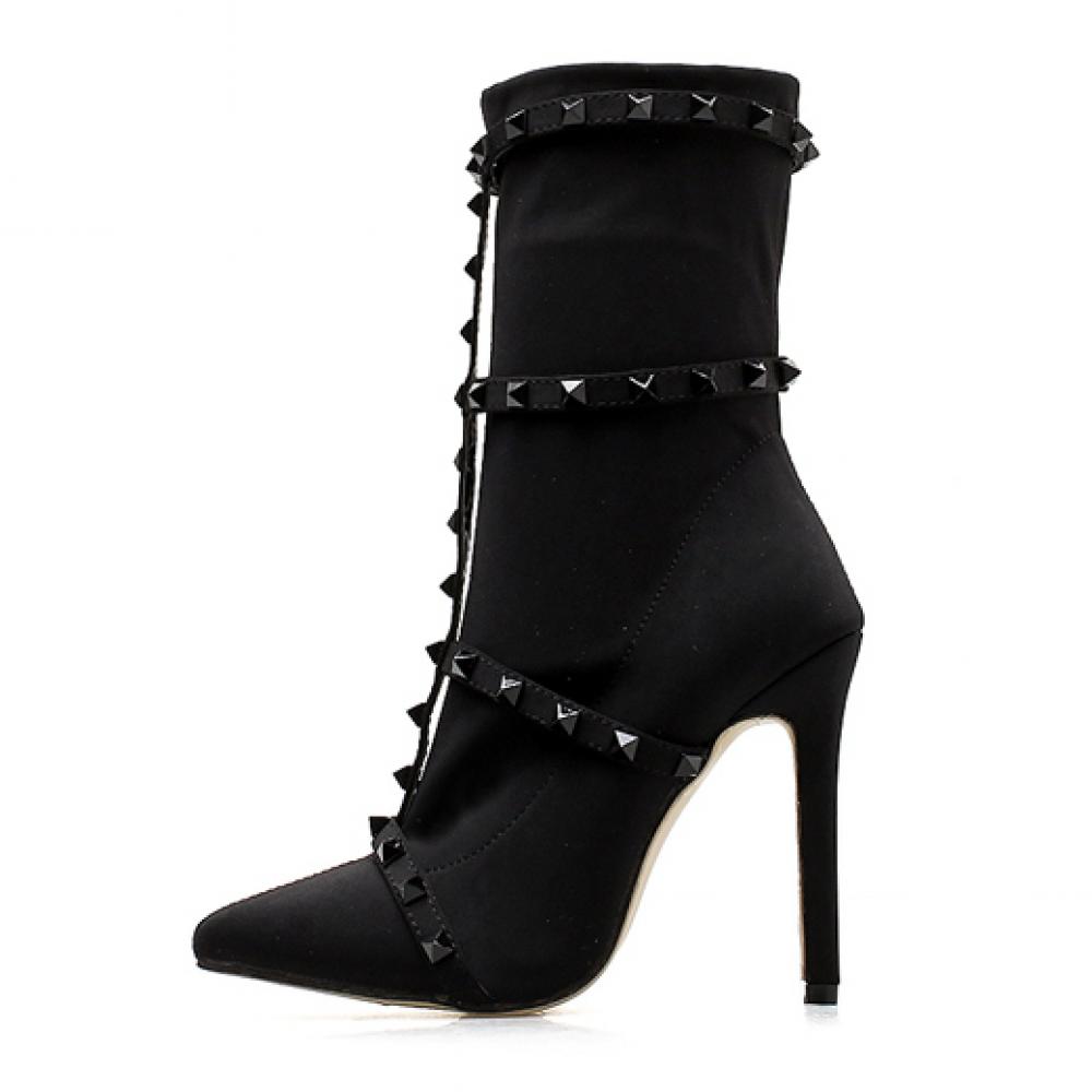 Black Square Studs Punk Rock Gothic Ankle Stiletto High Heels ...