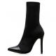 Black Stretchy Punk Rock Pointed Head Stiletto Heels Boots Shoes High Heels Zvoof