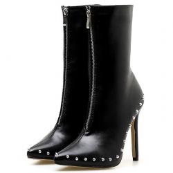 Black Studs Punk Rock Gothic Pointed Head Stiletto Heels Boots Shoes