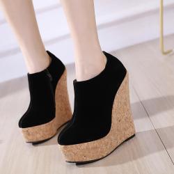 Black Suede Ankle Cork Platforms Wedges Ankle Boots Shoes