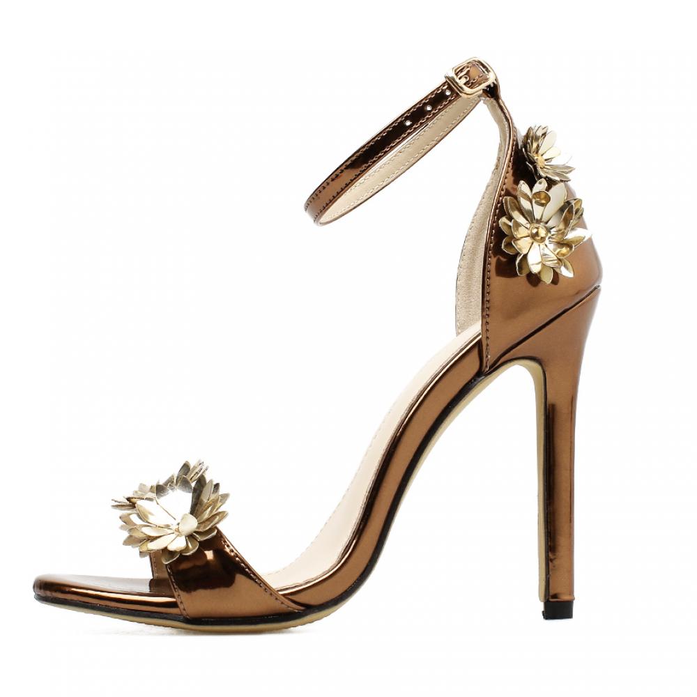 Gold White Chamomile High Stiletto Heels Bridal Party Sandals ...