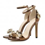 Gold White Chamomile High Stiletto Heels Bridal Party Sandals Shoes