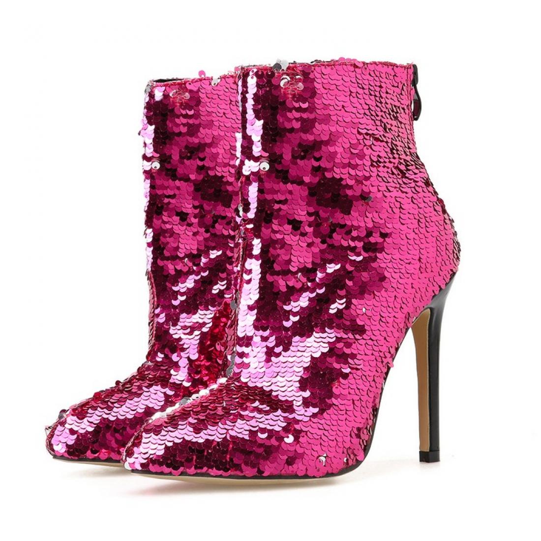Pink Fushia Sequins Bling Stage Party Ankle Stiletto High ...