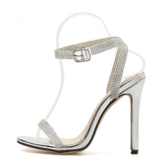 Silver Diamante Bling Bridal High Stiletto Heels Sandals Shoes Sandals Zvoof