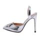 Silver Metallic Crystals Pointed Head High Stiletto Heels Slingback Sandals Shoes Sandals Zvoof