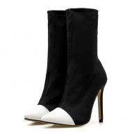 White Black Stretchy Punk Rock Pointed Head Stiletto Heels Boots Shoes