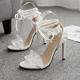 White Flounce Ruffles Strappy Bridal High Stiletto Heels Sandals Shoes Sandals Zvoof