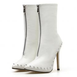 White Studs Punk Rock Gothic Pointed Head Stiletto Heels Boots Shoes