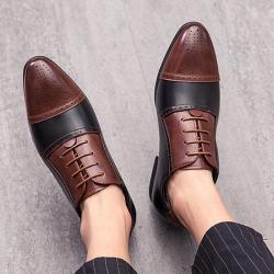 Black Brown Lace Up Pointed Head Mens Oxfords Dress Shoes