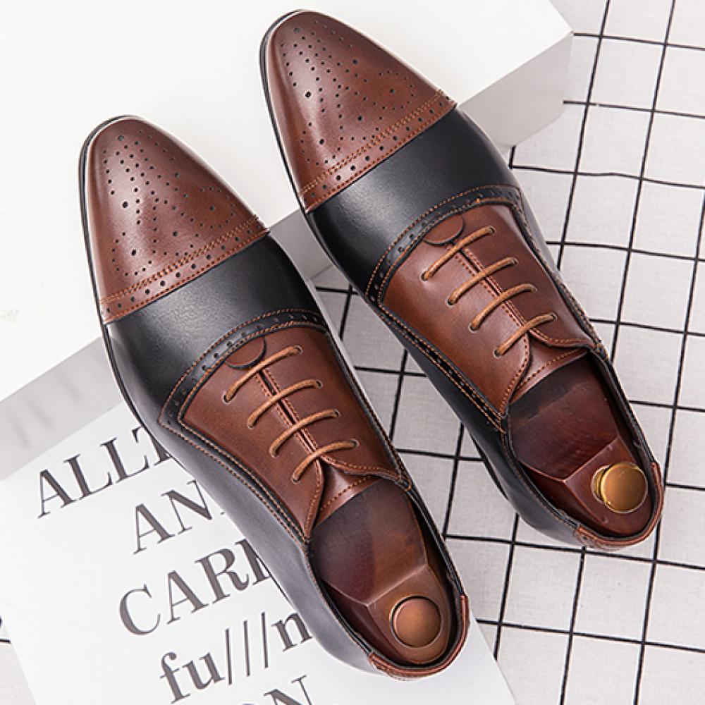 Black Brown Lace Up Pointed Head Mens Oxfords Dress Shoes ...