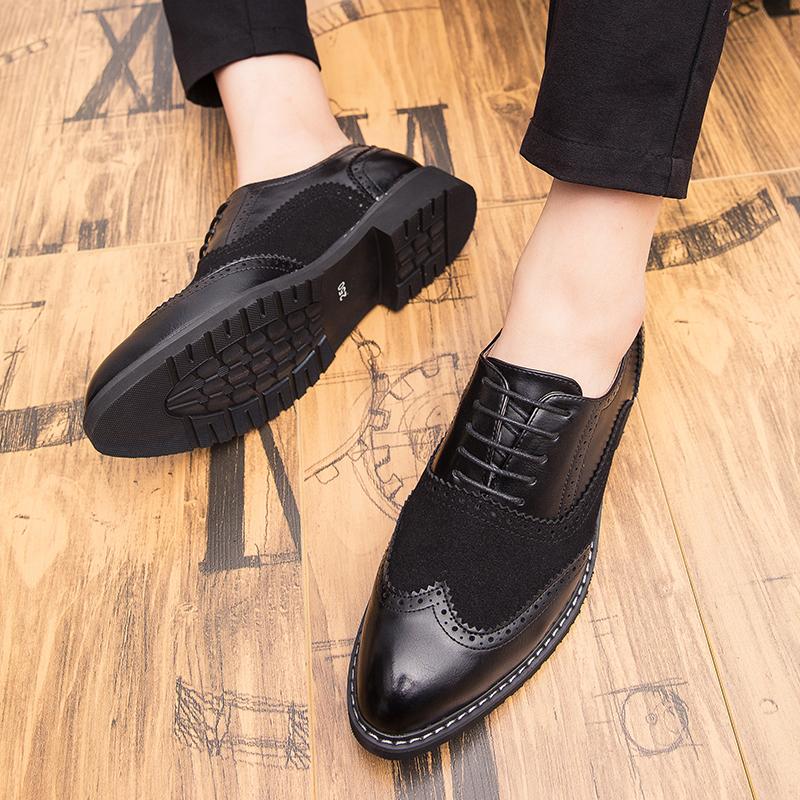 Mens Lace up Dress Formal Faux Leather Brogues Cuban MId Heel Pointy Toe Shoes