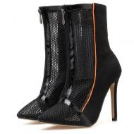 Black Net Sheer Zipper Ankle Stiletto High Heels Boot