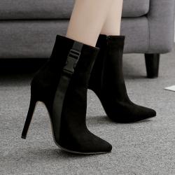 Black Suede Buckle Pointed Head Ankle Stiletto High Heels Boos
