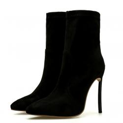 Black Suede Pointed Head Ankle Stiletto High Heels Boot