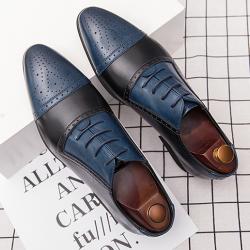 Blue Black Lace Up Pointed Head Mens Oxfords Dress Shoes