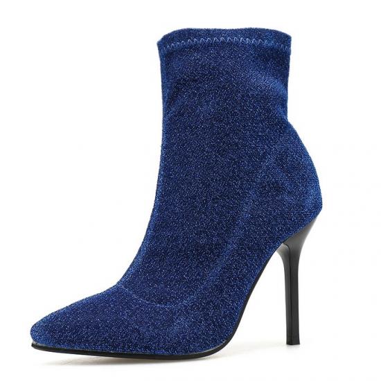 Blue Bling Bling Stretchy Ankle Stiletto High Heels Boots ...