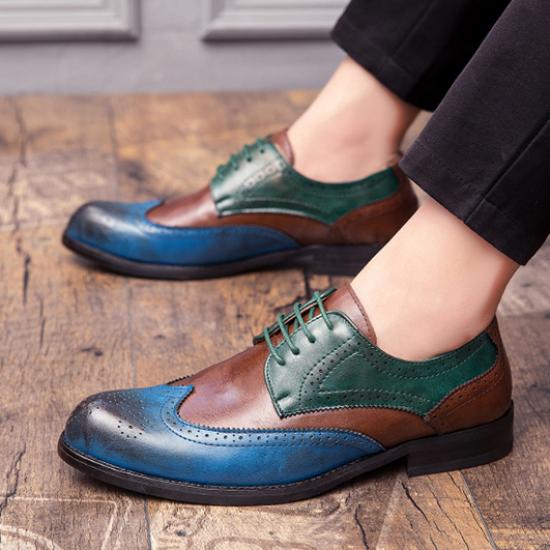 Blue Green Lace Up Pointed Head Wing Tip Mens Oxfords Dress Shoes Oxfords Zvoof