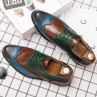 Blue Green Lace Up Pointed Head Wing Tip Mens Oxfords Dress Shoes