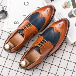 Brown Blue Lace Up Pointed Head Wing Tip Mens Oxfords Dress Shoes