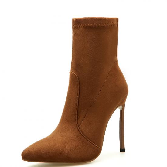 Brown Suede Pointed Head Ankle Stiletto High Heels Boot High ...