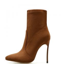 Brown Suede Pointed Head Ankle Stiletto High Heels Boot