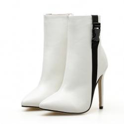 White Black Buckle Pointed Head Ankle Stiletto High Heels Boos