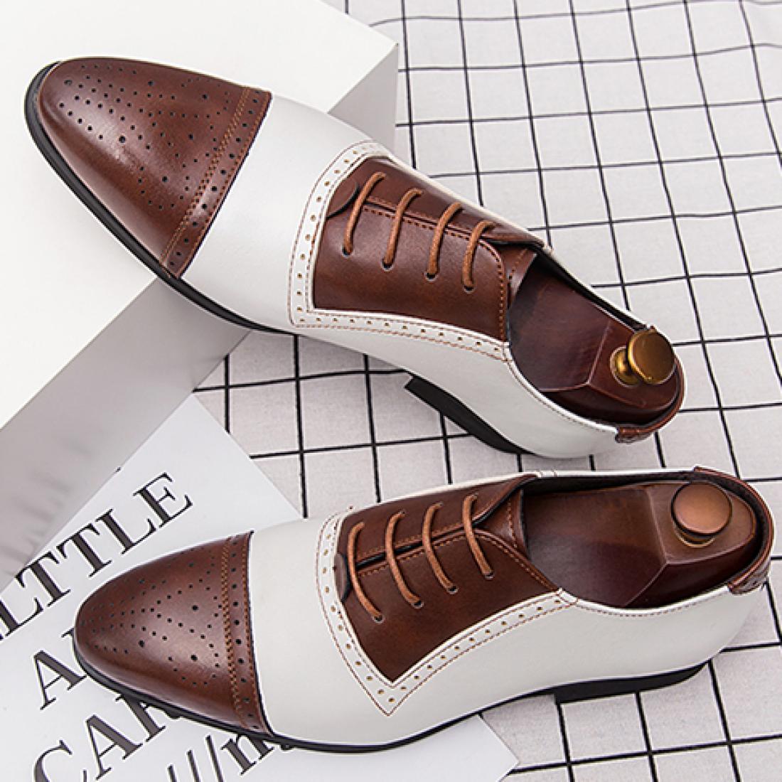White Brown Lace Up Pointed Head Mens Oxfords Dress Shoes ...