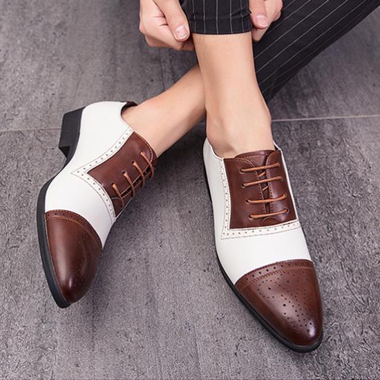 White Brown Lace Up Pointed Head Mens Oxfords Dress Shoes ...
