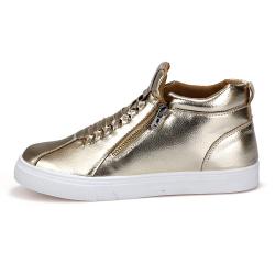 Gold Metallic Zipper High Top Punk Rock Mens Sneakers Shoes