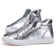 Silver Metallic Zipper High Top Punk Rock Mens Sneakers Shoes