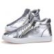 Silver Metallic Zipper High Top Punk Rock Mens Sneakers Shoes Sneakers Zvoof
