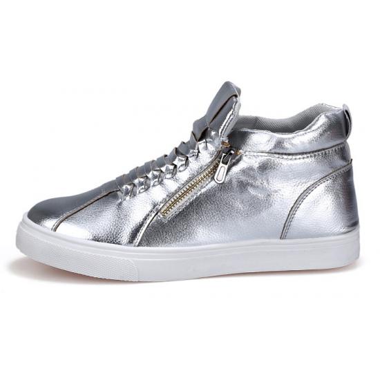Silver Metallic Zipper High Top Punk Rock Mens Sneakers Shoes ...