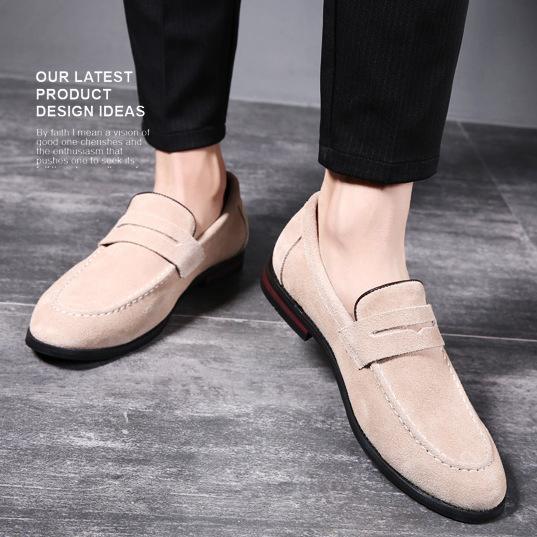 Beige Suede Dapper Mens Prom Loafers Dress Shoes Loafers