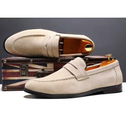 Beige Suede Dapper Mens Prom Loafers Dress Shoes