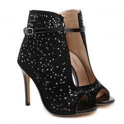 Black Diamante Bling Party Ankle Stiletto High Heels Boots Shoes Booties