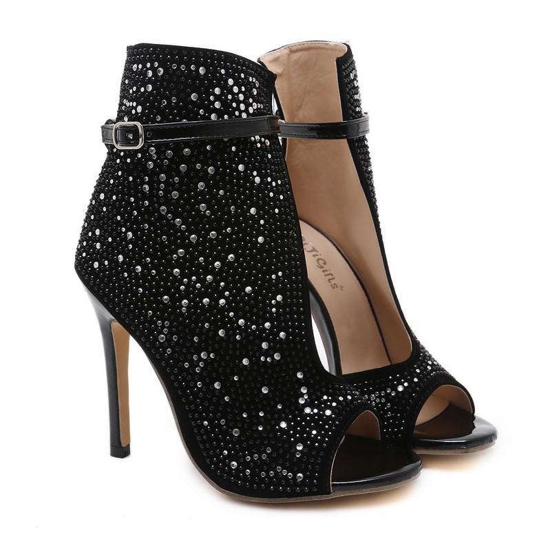 Women Ladies Diamante Banquet Ankle Boots Party Point-Toe Stiletto Glitter Shoes 