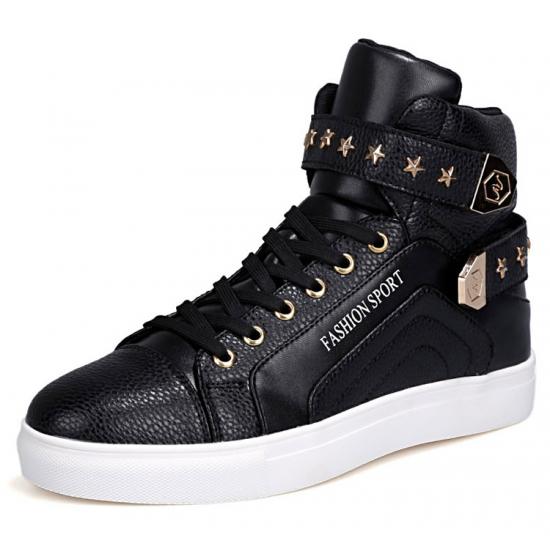 Black Gold Stars Studs High Top Punk Rock Mens Sneakers Shoes Sneakers Zvoof