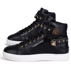 Black Gold Stars Studs High Top Punk Rock Mens Sneakers Shoes