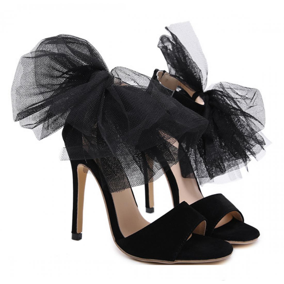 Black Side Giant Flower Sexy Ankle Stiletto High Heels Sandals ...