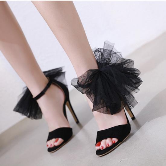 Black Side Giant Flower Sexy Ankle Stiletto High Heels Sandals Shoes Sandals Zvoof
