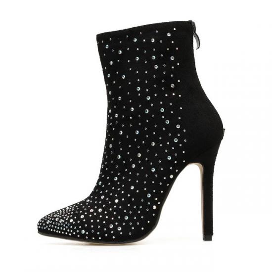 Black Suede Bling Stage Party Ankle Stiletto High Heels Boots ...