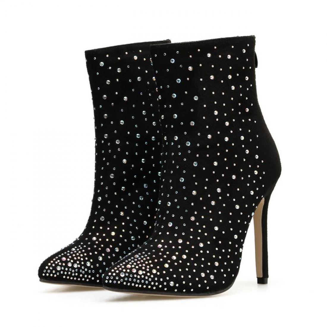 Black Suede Bling Stage Party Ankle Stiletto High Heels Boots ...