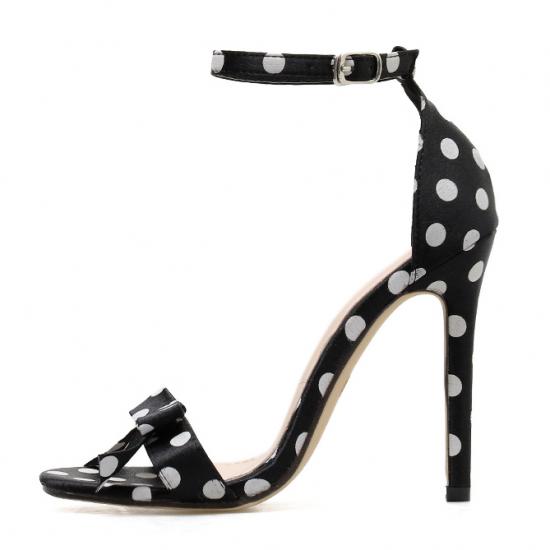 Black White Bow Polka Dots Party High Stiletto Heels Sandals Shoes Sandals Zvoof