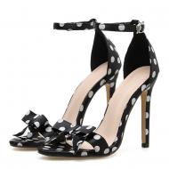 Black White Bow Polka Dots Party High Stiletto Heels Sandals Shoes