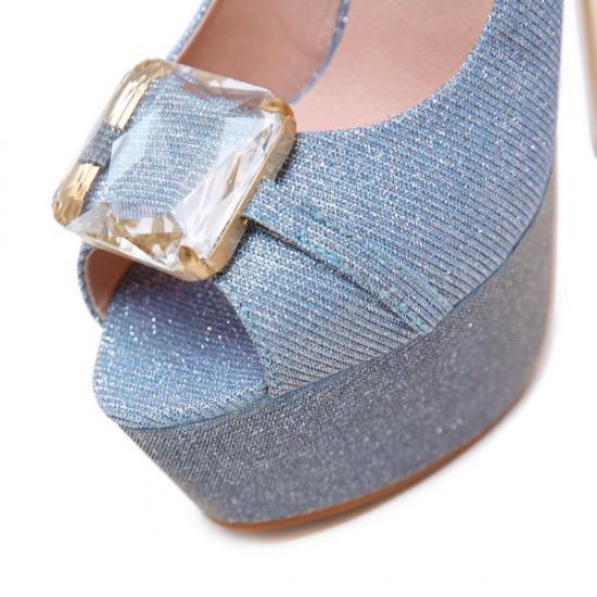 Blue Bridal Peep Toe Gemstone Platforms Super High Stiletto Heels Shoes Super High Heels Zvoof